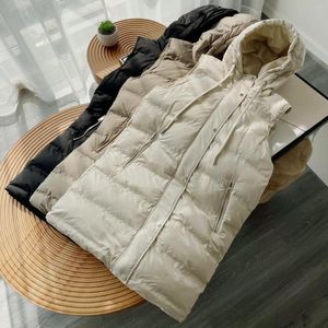 Gilet da donna Beige Nero Kaki Gilet imbottito con cappuccio lungo 2023 Giacche senza maniche Inverno Caldo Moda casual Vintage Elegante Trendy Chic