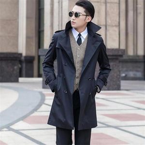 Herrgravrockar koreanska våren och hösten i mitten av långa tunna svarta dubbelbröstade smala kläder casaco mas jaquetas maskulina