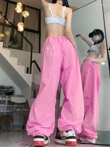 Kvinnor Pants Clothes Streetwear Baggy for Women 2023 Drawstring High midjefickor Parachute Ladies Black Yellow Trousers