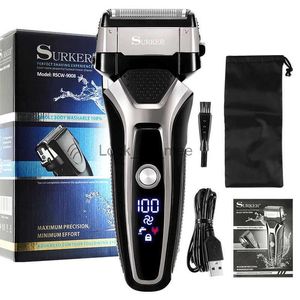 Elektrisk rakapparat USB -uppladdningsbar elektrisk rakapparat Rostfritt stål Rakmaskin för män 3D Triple Floating Blade Razor Shaver Barber Electric YQ230928