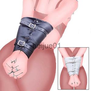 Bondage BDSM Restraint Ajustável Couro Voltar Bondage Armbinder Algemas Algemas Luvas Únicas Braço Binder Strap Adulto Jogo Sexo Brinquedo X0928