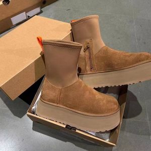 Winter Uge Boots منصة عالية القطع 2023 تسمان كالي موجة سبورت الرجال نساء كستناء الخردل بذور كبيرة الحجم شريحة Tazz أسترالية Mini Boot Fur Slides Winter Boot