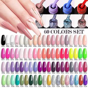 Zestawy do paznokci LilyCute 20 60pcs Zestaw Gel Poliskowy Zestaw Nagie różowy brokat UV Manicure Vernis Półprzepustny płaszcz podstawowy 230927