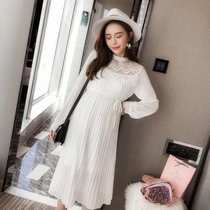 Maternity Dresses Spring Chiffons Dresses Maternity Clothing for Pregnant Women Long Sleeve Pleated Pregnancy Skirt 230927