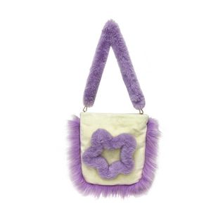 Damon Purple Flower Fur Bag damska worek na bitę jesień/zima ręka na jedno ramię w torbie crossbody 230915