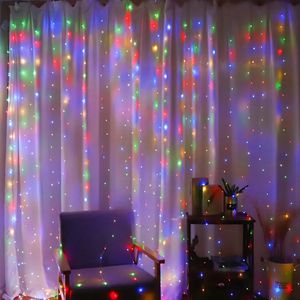 Julekorationer Curtain LED String Lights Garland Decoration 8 Modes USB Fjärrkontroll Holiday Wedding Fairy For Bedroom Home 230921