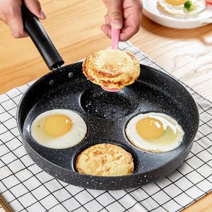 Panelas multifuncionais de quatro buracos omelete para ovos presunto fabricante de bolo fritando sem óleo-fumaça café da manhã panela