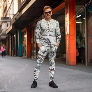 Tracki męskie 2023 Tracksuit Men T-shirty Dwupiętrowy zestaw modny styl malarstwa olejnego 3D