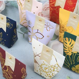 Gift Wrap 50pcs Upscale Bronzing Pattern Paper Candy Box Chocolate Favor Gifts Packaging Bag Birthday Party Christmas Wedding Supplies