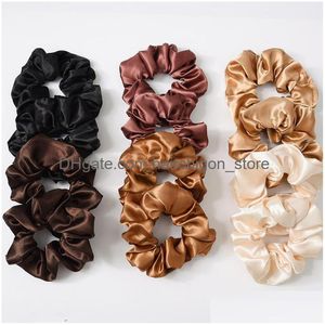 Acessórios de cabelo Mulheres Cetim / Veet Scrunchie Stretch Ponytail Titulares Elastic Hairbands Cor Sólida Senhoras Cordas Laços Gota Entrega Pr Dhen1