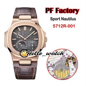 Novo pff 40mm esporte 5712r-001 5712 relógio mecânico de corda manual masculino reserva de energia fase da lua mostrador cinza rosa ouro marrom couro he245p