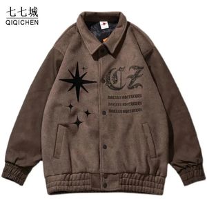 Jaquetas masculinas retro varsity jaquetas homens carta de beisebol estrela bordado rua bombardeiro jaquetas harajuku faculdade oversize pu casaco casual unisex 230927