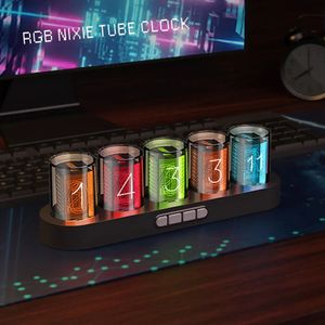 Skrivbordsklockor digital nixie tube klocka med RGB LED -glöd för spel skrivbordsdekoration lyxbox förpackning presentidé 230928