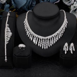 Collana orecchini set gioielli da sposa nigeriani più venduti per fidanzamento nuziale zirconi moda accessori donna anello di lusso alto