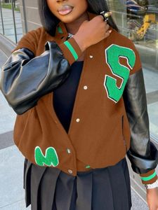Ytterkläder LW Plus Size Jacket Faux Leather Letter Decor Retro Jackor Rockar Women Y2k Street Hip Hop Uniform Loose Casual