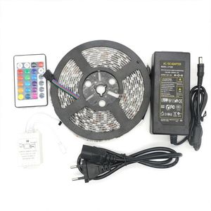 Led Strip RGB 5M SMD 5050 60LED Meter Flexible Waterproof IP65 24Key IR Remote Led Controller 5A Power supply US EU UK AU plug for267C