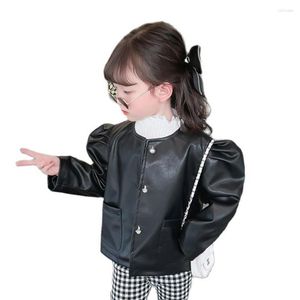 ジャケットガールズレザージャケットアウターソリッドカラーガールコートキッズ春秋の子供カジュアルスタイルの服
