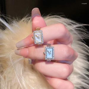 Bröllopsringar Personlighet Kreativitet Minimalist Silver Ring Watch Zircon Women's Jewelry Finger Justerbar öppning för kvinnor