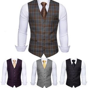 Men's Vests 5 Colors Plaid Style Suit Vest for Men Tie Set Slim Fit Vneck Collarless Male Waistcoat Gilet Casual Business BarryWang 230927