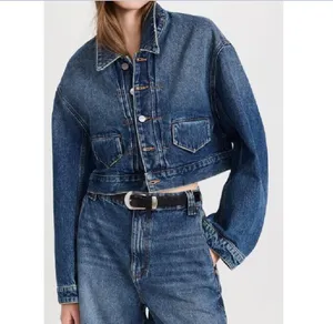 2023 New Kha ite Deep Blue Giacca di jeans a maniche corte Cappotto di jeans da donna