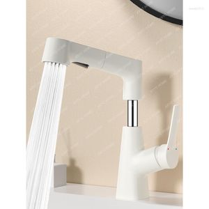 Bathroom Sink Faucets Cream Style Copper White Lifting Wash Basin Faucet Household Washbasin Pull-out And Cold