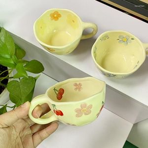 Mugs Ceramic Coffee Cups Hand Pinched Irregular Flower Milk Tea Cup Ins Korean Style Oatmeal Breakfast Mug Drinkware Kitchen