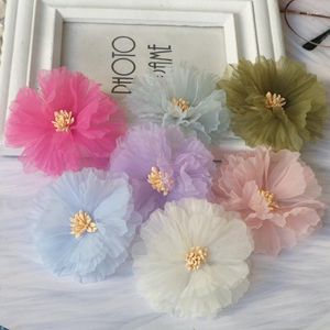 Decorative Flowers 5PCS 7.5CM Round Shape Chiffon Fabric DIY Flower Headwear Hat Dress Clothes Decoration Wreath Hair Accessories Corsage