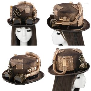 Berretti a sfera Steampunk Cappello a cilindro con occhiali di protezione per uomo Gay Bowler Drop