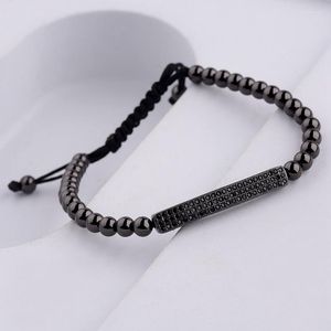 Strand Amader Uomini di Lusso CZ Zircone Nero Rettangolo4MM Perle di Rame Braccialetto Intrecciato Per Le Donne Gioielli Pulseira Masculina AB1244