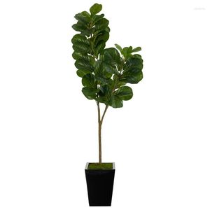 Decorative Flowers Fiddle Leaf Fig Artificial Tree In Black Metal Planter