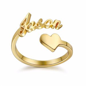 Anel espiral personalizado dourado 3um, nome personalizado com coração, placa de identificação personalizada para casal, amante, lembrança de formatura, presente256s