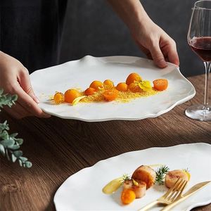 Plates White Ceramic Steak Plate Irregular Oval Shape Tray Dinner Pasta Dessert Kitchen Tableware For El Restaurant