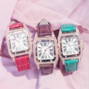 Kemanqi Brand Watch Square Dial Diamond Bezel Leather Band Womens Watches Casual Style Ladies Watch Quartz armbandsur2726