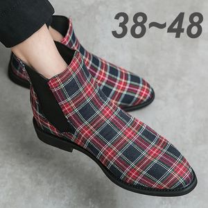 Boots Luxury Men Designer Plaid Ankle Canvas Chelsea Business Footwear Party Nasual Shoes for Men Fashion Winter Autumn 3848 230928