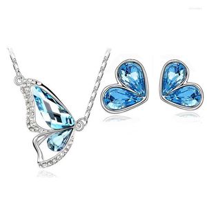 Colar brincos conjunto de cristal borboleta pingente brinco moda jóias acessórios topquality amante presente marca aniversário casamento verão