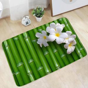 Bath Mats Spa Doormat Bamboo Bathroom Mat Green Plants White Floral Landscape Flannel Non-Slip Rug Bedroom Kitchen Entrance Aisle Carpet