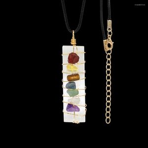 Pendant Necklaces Natural Selenite Stone Healing Crystals 7 Chakra Chip Stones Wire Wrapped Amethyst Rose Quartz Rectangle Shape Necklace