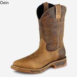 Stiefel für Herren, Retro-Stickerei, Cowboy, mittlere Wade, lässig, quadratische Zehenpartie, Schuhritter 230928