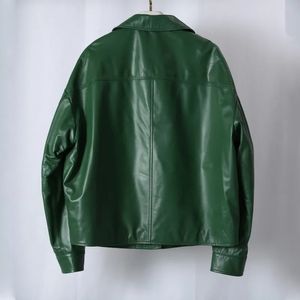 Giacca da donna in vera pelle primaverile finta pelle rossa verde monopetto a maniche lunghe giacche da moto vestibilità ampia cappotto in vera pelle di pecora 230928