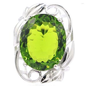 Cluster-Ringe, 12 g, Ring aus massivem 925er Sterlingsilber, grüner Peridot, rosa Kunzit, Londoner blauer Topas, CZ, Verlobung für Frauen