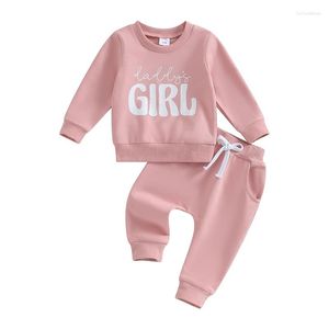 Kläduppsättningar småbarn baby flicka kläder daddys lång ärm tröja stretch stretch jogger byxor faller vinter pullover kläder