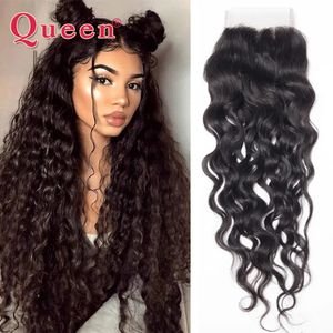 Lace s Queen Hair Water Wave 4x4 Trasparente Clre Remy Human FreeMiddleTre parti brasiliane 230928