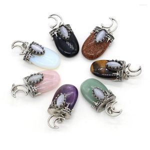 Anhänger Halsketten Natürliche Metalllegierung Amethyst Rosenquarz Tigerauge Stein Opal Charms für Schmuckherstellung DIY Halskette Zubehör 22x45mm