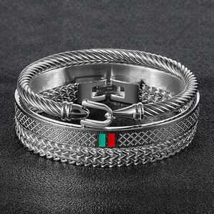 Famous Brand Titanium Steel Twist Cable Wire Bangle Black Chain Link Bracelet Red Green Enamel Bangles Jewelry Set for Women Men