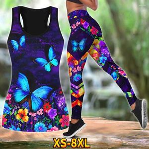 Kvinnors tvåstycksbyxor 2023 Spring High midja Activewear Set Yoga Suit 3D Print 2 Leggings Tank Top Breattable Fitness Gym