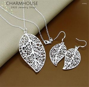 Set di orecchini per collana placcati in argento per donna, squisito ciondolo a forma di foglia, 2 pezzi, gioielli alla moda, regali per feste