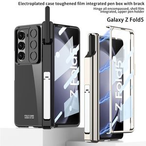 Capa de telefone transparente com dobradiça magnética para Samsung Galaxy Z Dobrável Fold5 5G Push Window Suporte invisível Membrana Clear Kickstand Dobra Shell com suporte para slot S Pen