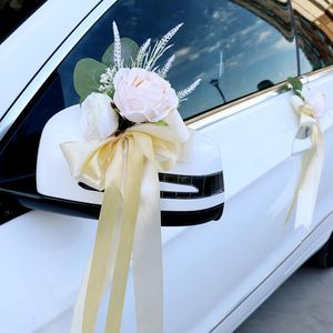 装飾的な花クリエイティブウェディングカーの装飾フラワードアハンドルバックミラーローズ人工花柄のアクセサリー結婚小道