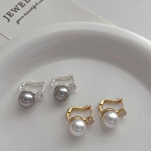 Hoop Earrings ALLME Classic 14K Real Gold Silver Plated Brass Shiny CZ Cubic Zirconia Round Imitation Pearl For Women Gifts