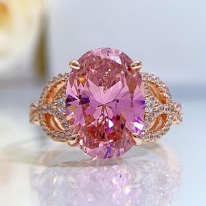 Küme halkaları bahar qiaoer 925 gümüş 10 14mm oval kesim pembe safir değerli taş düğün nişan yüzüğü kadınlar gül altın ince mücevher